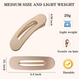 Lahnie 5 Pcs Flat Hair Clips, Medium Lay Flat Claw Clips for Women Girls,Strong Hold Non-slip Matte Hair Claws for Thick Thin Hair(Brown&Pink)