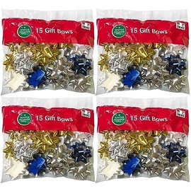 60 Count Holiday Premium Holographic 2.75" Peel N Stick Gift Wrapping Christmas Bows, Assorted Colors (60 Bows)