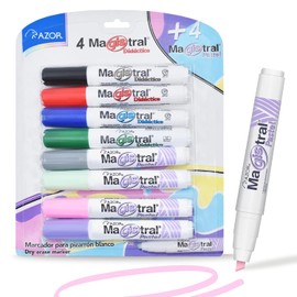 AZOR - Marcadores Para Pizarron blanco, Magistral, Colores Pastel, 8 Piezas, Didactico, Punta de Cincel, Plumones Para Pizarron, 301.8358P