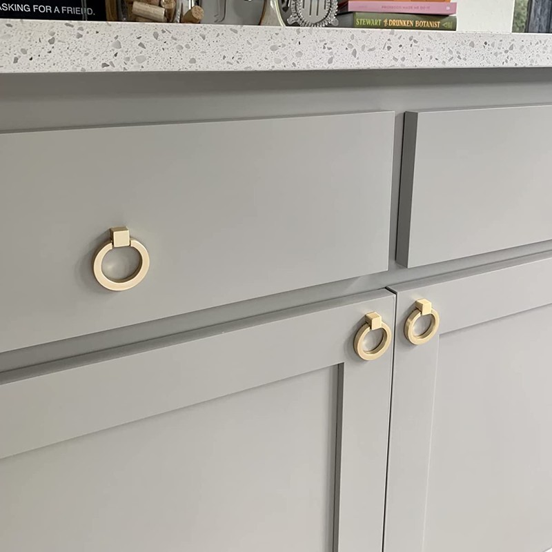 Myxekllo Brushed Gold Cabinet Ring Pulls, Brass Furniture Drawer Pulls