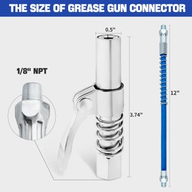KEIYSHOLCK Grease Gun Coupler 1PCS Compatible with 12" Spring Flex Hose for 1/8" NPT Grease Gun Fittings, Long-Lasting Rebuildable Tools, Quick Release Grease