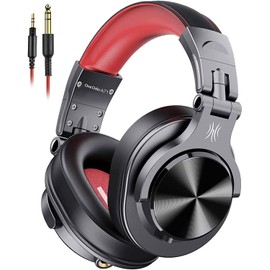 OneOdio A71 Hi-Res Studio Recording Headphones - Wired Over Ear Headphones with SharePort, Monitoring Mixing Foldable Headset with Stereo Sound, 3.5/6.35MM Jack for PC Computer DJ Guitar-Red