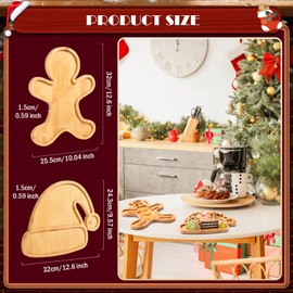 2 Pcs Christmas Serving Platters Santa Hat and Gingerbread Man Shaped Wood Trays Winter Bamboo Charcuterie Boards Decorative Wood Snack Dish Plates for Xmas Holiday Housewarming Presents