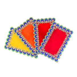 Set of 4 Decorative Mat Aasan Small Pooja Velvet Cloth (Size:- 9 Inch X 14 Inch) for Multipurpose Housewarming Indian Traditional Pooja Festival Decorations Pooja Article Laxmi(Red+Pink+Yellow+Orange)