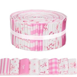 40 Pcs Pink Bows Cotton Jelly Roll Fabric Strips Plaid Dot Heart Bow Fabric Strips for Quilting Crafting Precut Patchwork for Sewing DIY Crafts Cotton Fabric Bundles Strips 39.37 × 2.55 Inch(Pink Bow)