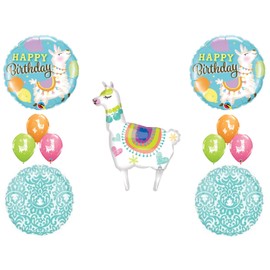 Llama Tapestry Happy Birthday party Balloons Decoration Supplies Aqua