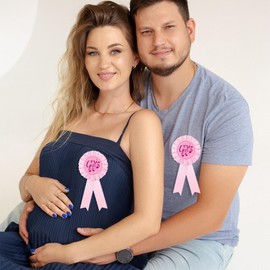 Gender Reveal badge pin, Its a Girl Tinplate Badge Pin for Dad to be & Mom to be, Baby Shower Button New Mom Gifts Gender Reveals Party Baby; Pink Rosette Button Baby Celebration, Girl Pink