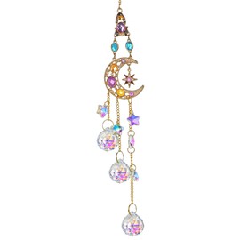 H&D HYALINE & DORA Crystal Moon Star Prisms Suncatchers, Glass Window Hanging Ornament for Window,Rainbow Maker Decor for Home Garden