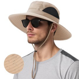 J.Fée Unisex Sun Hats for Men Women's Sun Hats UPF50+ Wide Brim Foldable Waterproof with Chin Strap, Summer Hat for Fishsing Hiking Walking Gardening, 55-60CM, Beige