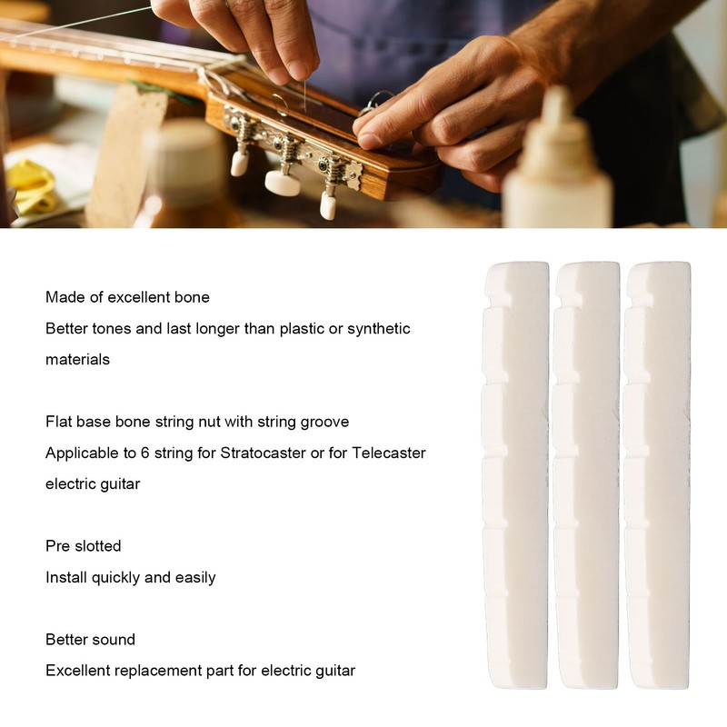 10Pcs Guitar Slotted Bone Nut Flat Bottom 6 String Electric