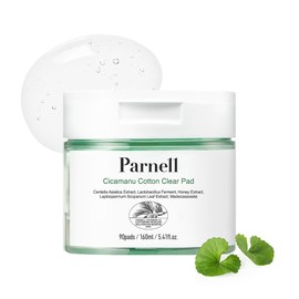 Parnell Cicamanu Cotton Clear Pad - Centella Asiatica, Ceramide, LHA, PHA, Daily Exfoliating and Soothing Biodegradable Pads for Acne-Prone Skin (90 Pads)