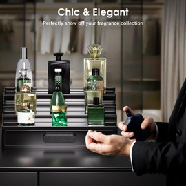 ProCase 4 Tiers Lacquered Finish Wooden Cologne Organizer for Men, Perfume Display Stand Shelf with Drawer, Men's Cologne Storage Rack, A Perfect Cologne Holder Gift for Father Dad -Black