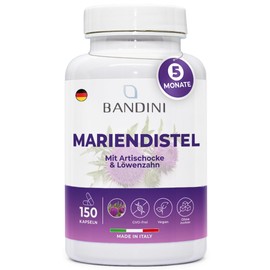 Bandini® Milk Thistle Artichoke Dandelion Complex | 150 Capsules | High Dose with 80% Silymarin | Natural Support for Liver, Fat Digestion, Digestive System | No Magnesium Stearate, Vegan