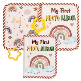 FYSUIMU Baby's My First Family Album Soft Photo Cloth Book Boho Rainbow Photo Album Gift Holds 4x6" Pictures Soft Photo Cloth Book With Safety Mirror For Newborn Baby Shower Toddler Kid