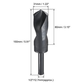 sourcing map Reduced Shank Drill Bit 31mm Black Nitride Coated with 1/2 Inch Straight Shank, High Speed Steel HSS 9341 Twist Drill Bit for Stainless Steel Alloy Metal Plastic
