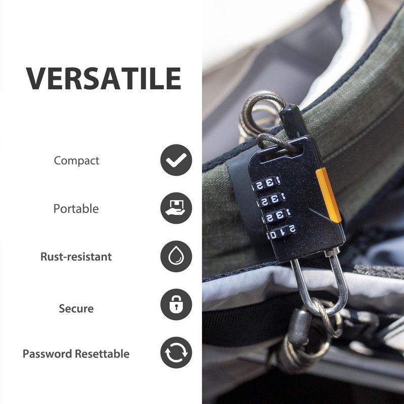 UP Security Ski Lock, 4 Digit Combination Padlock with Retractable