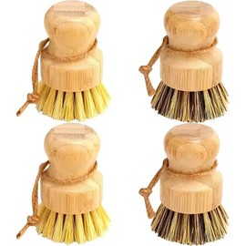 4 Pcs Bamboo Dish Brush Set – Natural Dish Scrubber with Ergonomic Handle, Durable Kitchen Cleaning Brush for Dishes, Pots & Pans – Sisal Bristles for Cast Iron