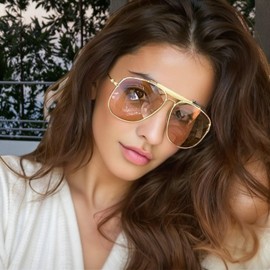 willochra Oversized Pilot Square Sunglasses For Women Men Vintage 70s Polygon Sun Glasses Ladies Double Bridge Shade Eyewear (C2)