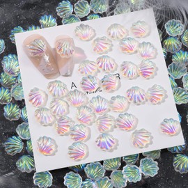100PCS Summer Ocean Seashell Nails Charms 3D Resin Shell Nail Art Resin Rhinestones for Acrylic Nails Aurora Seashells Nail Gems Nail Jewelry for Women Summer DIY Nail Art Decoration Accessories