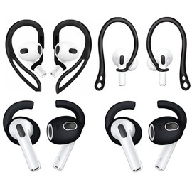 ALXCD Ear Hooks Compatible with AirPods 3 3rd Gen, 1 Pair Anti-Slip Adjustable Soft TPU Earhook, 2 Pairs Silicon Ear Tips Hook, 1 Pair Silicon Ear Hook, Compatible with AirPods 3, 1ch+1h+2s, Black