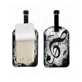 Zoczos Music Notes Travel ID Bag Tag Grunge Art Black Background Luggage Tags with Full Back Privacy Cover PU Leather Strap 1 Pcs Set, 1 Pack