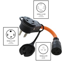 AC WORKS 1 ft. 30 Amp 14-30 Piggy-Back Plug to 6-20 Connector Adapter Cord with 2 Outlets PB1430620