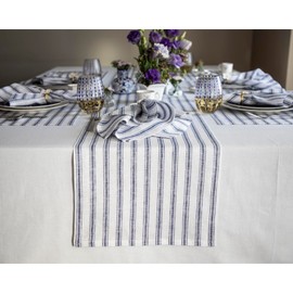 Solino Home Linen Stripe Table Runner 90 inches Long – 100% Pure Linen Navy and White Table Runner 14 x 90 Inch – Farmhouse Table Runner for Christmas Decoration – Capri Ticking Stripe