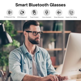 Smart Glasses for Men and Women, Blue Light Filtering Lenses, Audio Glasses with Mic & Speakers, Touch & Voice Assistant Compatible - Up to 6 Hrs Battery, Bluetooth Glasses for Office, Driving