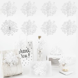 LiBongTa 5 Inch White Gift Bow Curly Ribbon Bows Set of 8, Double Faced Satin Ribbon Bow Premade Self Adhesive Bow Decorations for Party, Wedding, Holiday, Gift Bows for Crafts, Wine Bottle, Presents