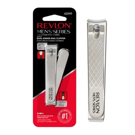 Revlon Dual-Ended Nail Clipper for Men, Straight and Curved Edges, for Fingernail and Toenail Trimming, Stainless Steel, 1 Count