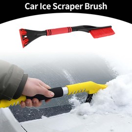 Partuto 1 Stück 60x11cm Universal Auto Eisschaber Bürste mit Besen - SUV Schnee Frost Entferner für Auto LKW Wohnmobil Windschutzscheibe Seitenscheibe Rot