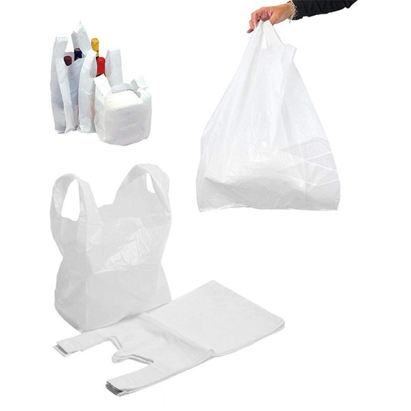 Carrier Bags  Plastic Carriers Heavy Duty Strong Plastic Blue White Vest Carrier Bags  Bags 18Mu (White (11x 17x 21"), 100)