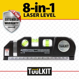 8 in 1 Tuulkit Multi-Purpose Laser Level-3X Spirit Levels 3X Red Laser Pointer 2.5m Tape Measure 6 Inch Ruler -DIY- Horizon Vertical Measuring Tape Aligner – Lazer Levels Self Levelling Metric Rulers