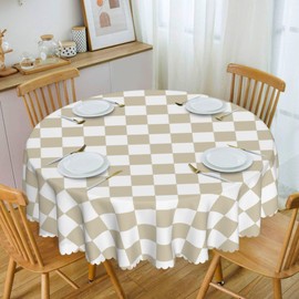 Ohocut Checkered Table Cloth Rectangle Table, Classic Checkerboard Tablecloth for Picnic, Party, Dinner Table Cover, Waterproof Washable Wrinkle Resistant (Beige, 60''Round)