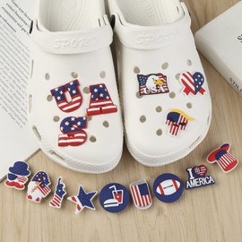 15 Pcs American Flag Shoe Charms, 4 th of July Shoe Decoration Charms, Shoe Accessories for Women Men Girls Boys, Suitable for Shoes with Holes