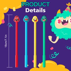 AFZMON 24PCs Monsters Party Favors Gel Pen, Monsters Themed Pens Black Gel Ink Pens Cute Kawaii Gifts for Kids, Monsters Themed Party Supplies Pinata Stuffers and School Office Supplies