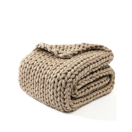 YnM Chunky Throw Blanket, Medium-Weight, Hand Knitted, Skin Friendly, Ventilated and Breathable, Machine Washable, Home Décor Piece for Couch, Sofa and Bed (Beige, 50x70 Inch)