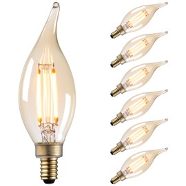 TORCHSTAR Dimmable E12 LED Candelabra Bulb, FCC&ETL Listed, 40W Equivalent Chandelier Light Bulbs, 300lm, Filament Flame Tip Bulb CA11, Amber Glass Ceiling Fan Light Bulbs, 2000K Soft Warm, Pack of 6