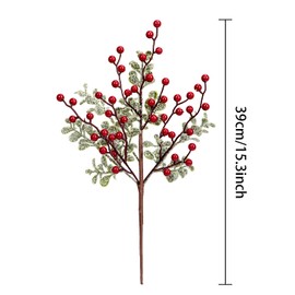 3Pcs Artificial Snowy Eucalyptus Leaves Stems, Frosted Eucalyptus Branches with Frosted Artificial Berries Christmas Decoration Eucalyptus Plant for Holiday Wedding Xmas Tree Winter Décor (Red)