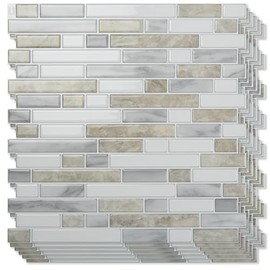 Art3d 10-Sheet Heavy-Duty Peel and Stick Backsplash, Waterproof Wall Tiles Stick on Kitchen Backsplash Living Space, Beige & White