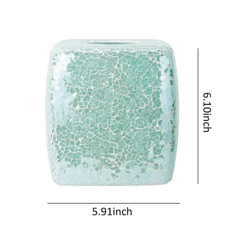 Handmade Mosaic Glass Tissue Box Cover, Square Decorative Holder, Turquoise