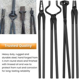 Knife Making Tongs Set: V-Bit, Wolf Jaw, Flat, Blade Tongs (4 Pieces)