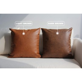 JOJUSIS Modern Leather Throw Pillow Covers for Couch Sofa Bed Set of 2 100% Faux Leather Dark Brown 20" x 20"