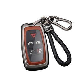 ontto Alloy Car Key fob Cover Fit for Land Rover Discovery 4 for Range Rover Sport Vouge 2009 2010 2011 2012 Smart Leather Key case Shell key holder keyring keychain protector accessories Black-brown