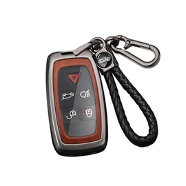 ontto Alloy Car Key fob Cover Fit for Land Rover Discovery 4 for Range Rover Sport Vouge 2009 2010 2011 2012 Smart Leather Key case Shell key holder keyring keychain protector accessories Black-brown