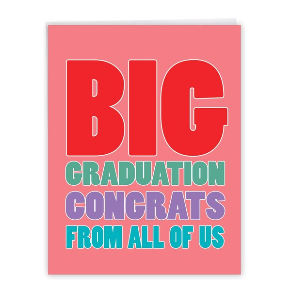 NobleWorks - 1 Pink Graduation Greeting Card w/Envelope (Large 8.5 x 11 Inch) Bold Congrats for High School, College - Girl's Recognition From All Of Us - Big Congratulations J2723CGG-US
