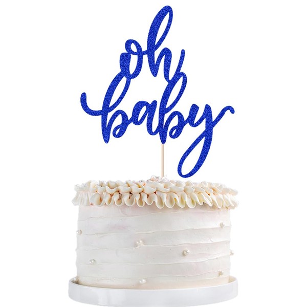 dorado Oh - Decoración para tartas de bebé, decoración para tartas de fiesta de bebé, bautismo de bebé o decoración para tartas de fiesta (Azul oscuro)