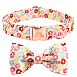 Tunkoo Super Cute Dog Collar with Bow Tie Donut - Durable, Adjustable, and Stylish Pet Collar Available in Small Medium Large M