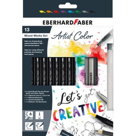 EBERHARD FABER 558213 Mixed Media Set Artist Colour 13 Pieces Including Dual Brush Pen, Pigment Liner and Water Tank Brush, Hand Lettering Starter Set