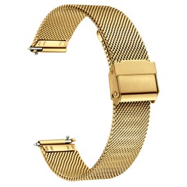 Xiruve Stainless Steel Mesh Quick Release Replacement Strap for Men and Women, 12–24 mm, golden